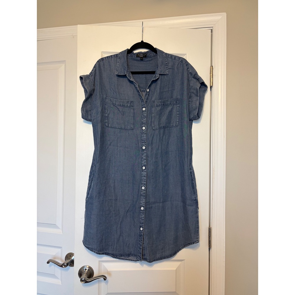 Velvet Heart Los Angeles Tencel Denim Shirt Dress Blue Short Sleeve Large